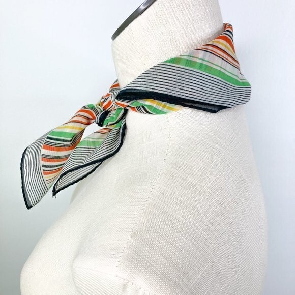 Vintage Striped Square Scarf MCM Mod Retro Polyester Japan - Picture 2 of 14